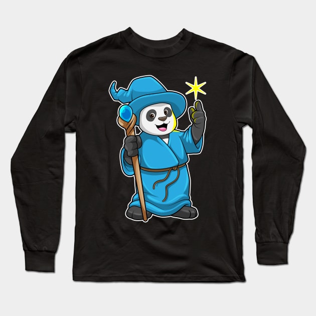 Panda as Wizard with Magic wand Long Sleeve T-Shirt by Markus Schnabel